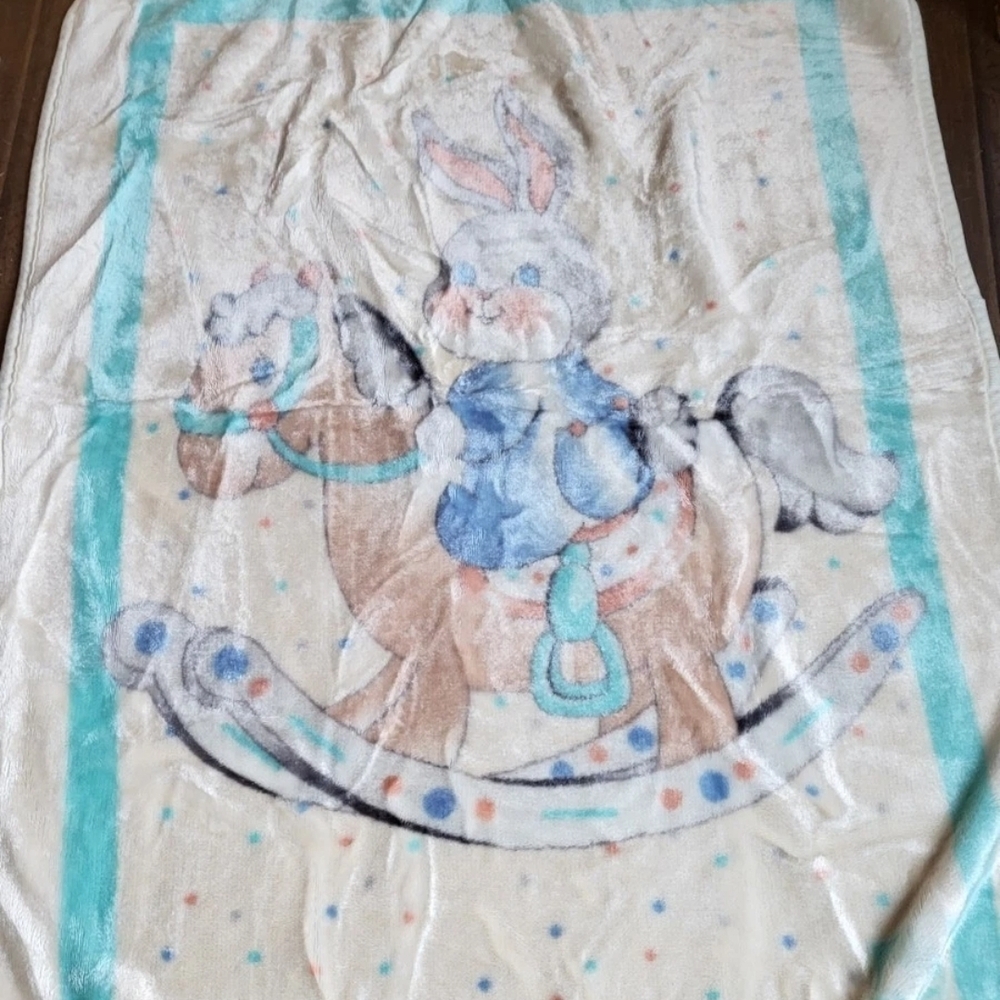 Cute Bunny Rocking Horse Blanket